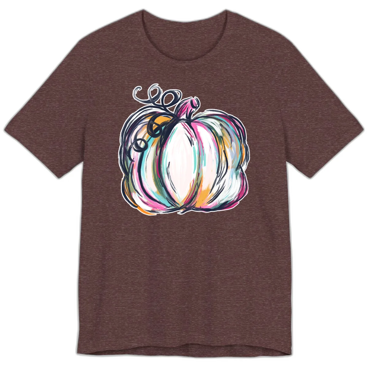 Whimsical Abstract Pumpkin Design Premium T-Shirt in Heather Maroon
