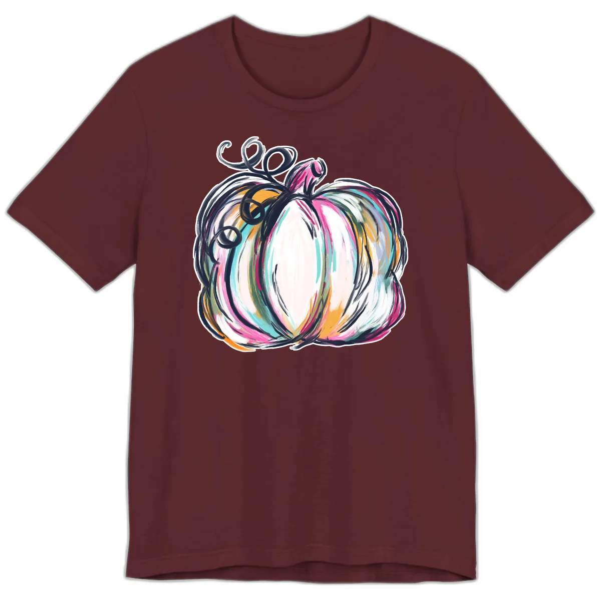 Whimsical Abstract Pumpkin Design Premium T-Shirt in Maroon