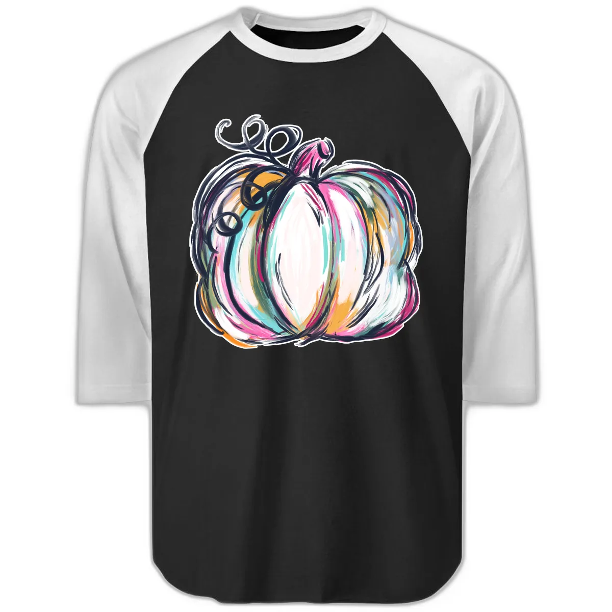 Whimsical Abstract Pumpkin Design Raglan 3/4 in Black White