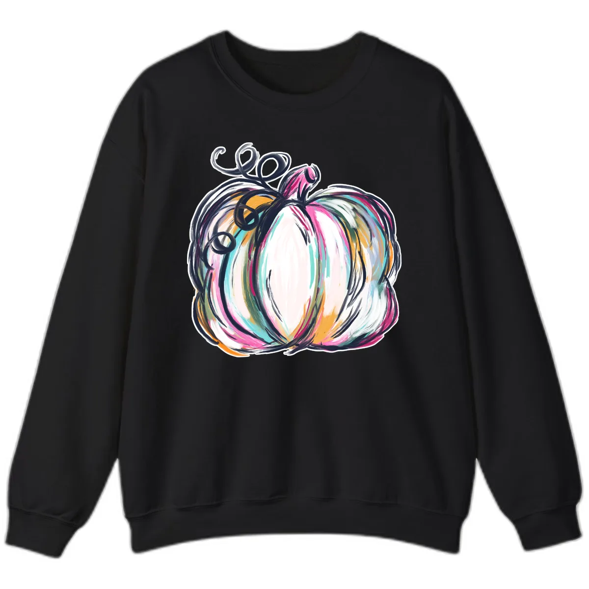Whimsical Abstract Pumpkin Design Sweatshirt in Black