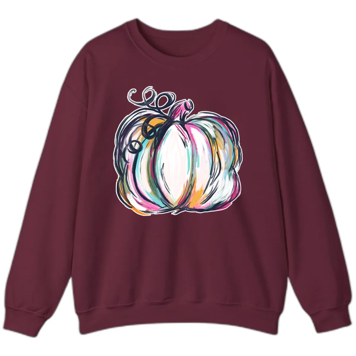Whimsical Abstract Pumpkin Design Sweatshirt in Maroon