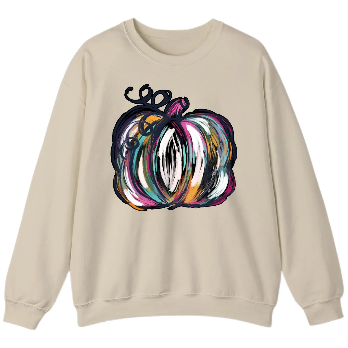 Whimsical Abstract Pumpkin Design Sweatshirt in Sand