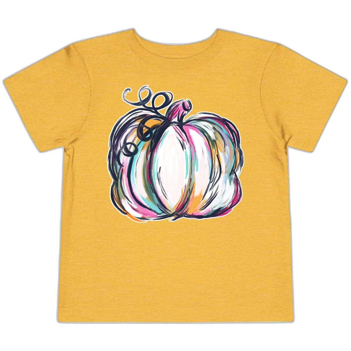 Whimsical Abstract Pumpkin Design Toddler T-Shirt in Heather Yellow Gold