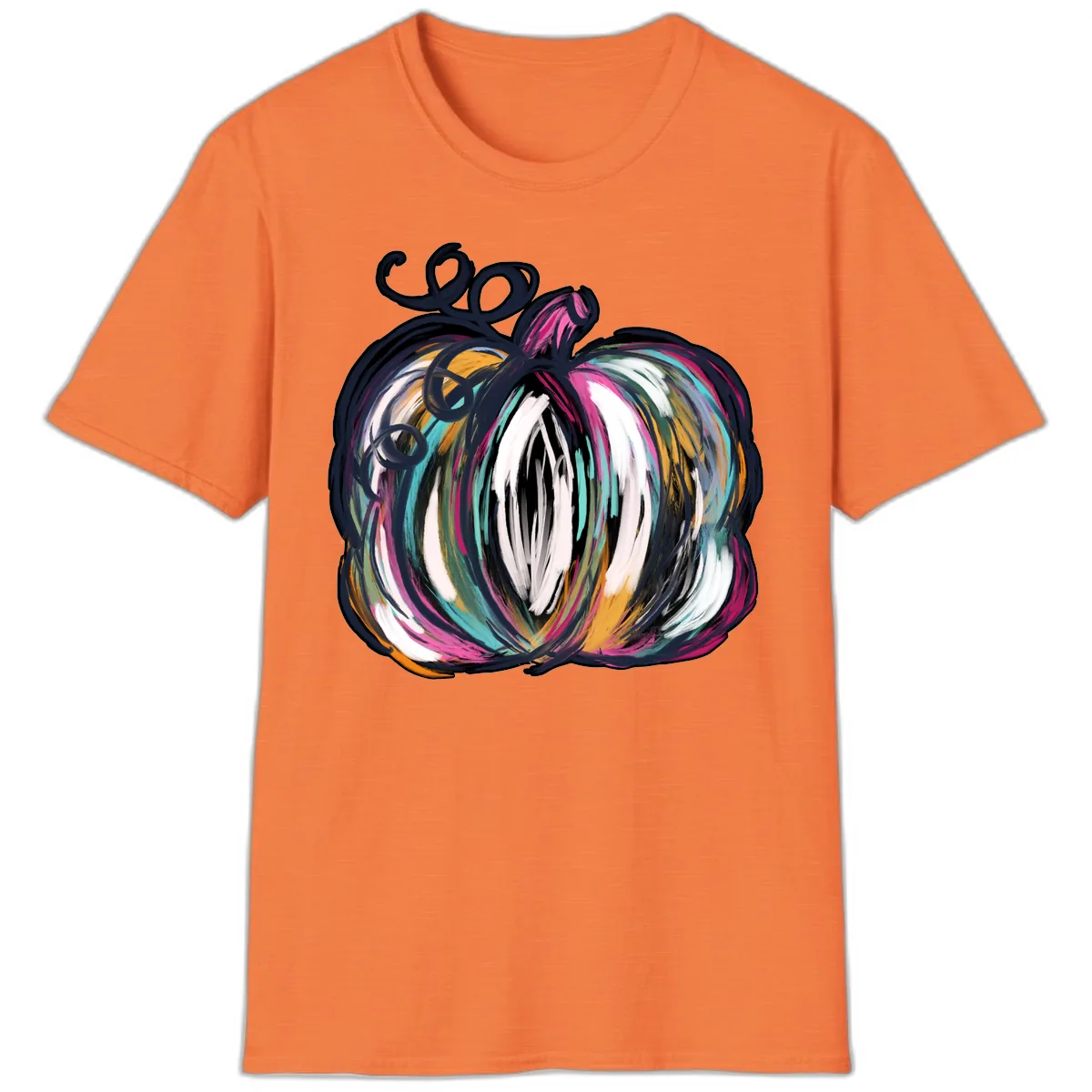 Whimsical Abstract Pumpkin Design T-Shirt in Heather Orange