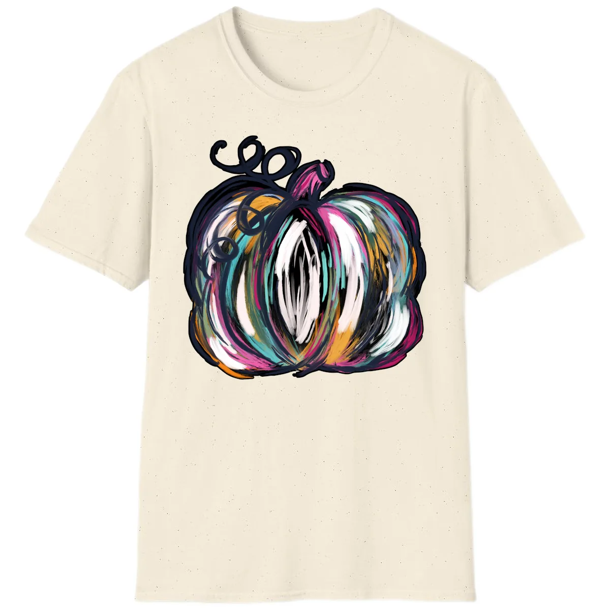 Whimsical Abstract Pumpkin Design T-Shirt in Natural