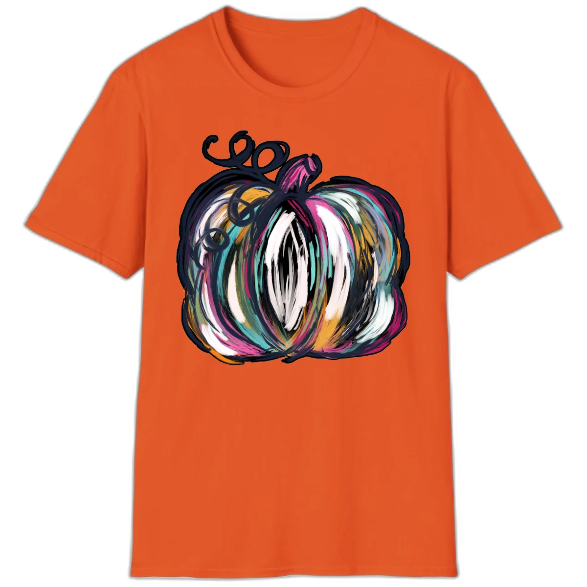 Whimsical Abstract Pumpkin Design T-Shirt in Orange