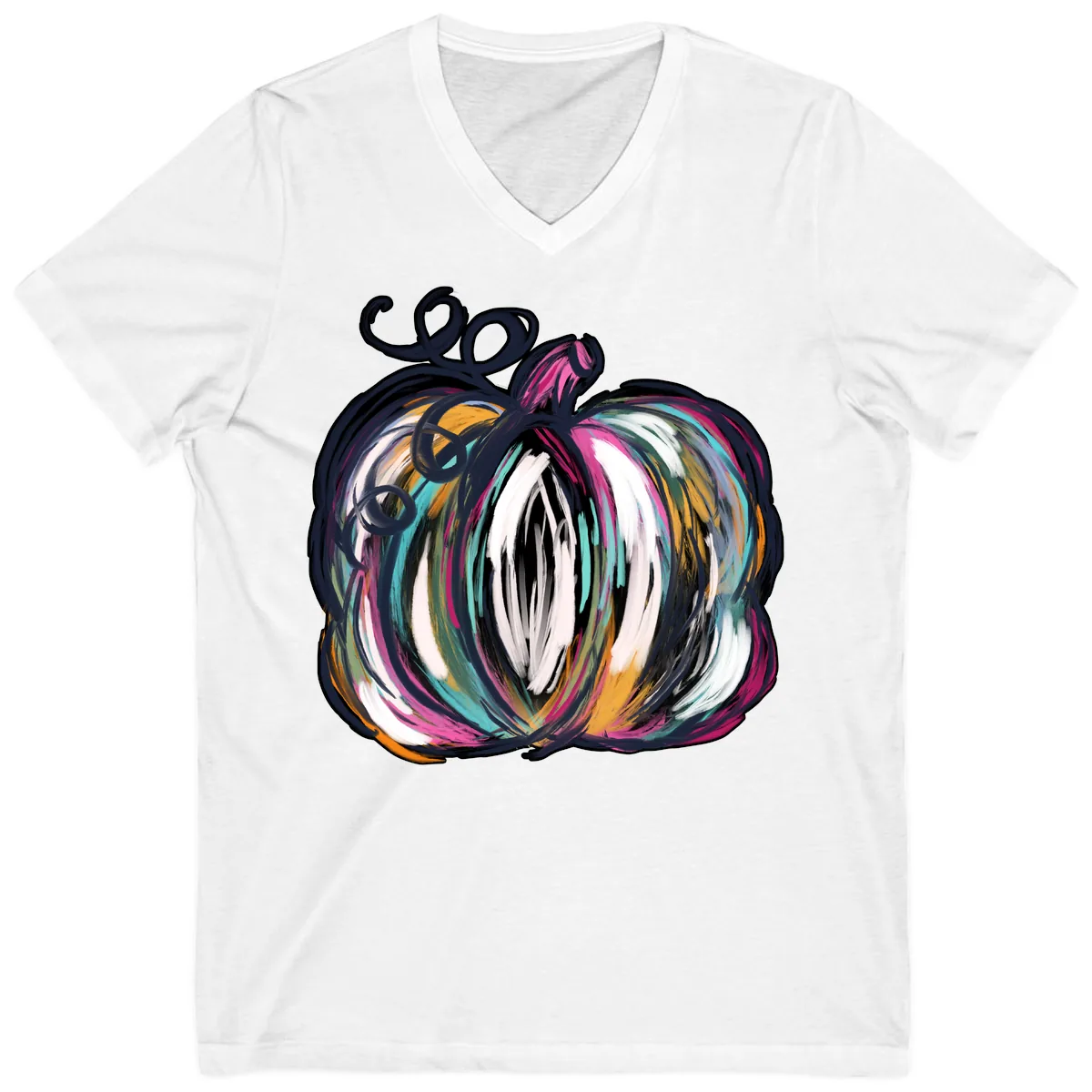 Whimsical Abstract Pumpkin Design V-Neck in White