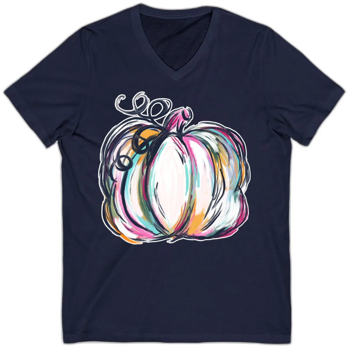 Whimsical Abstract Pumpkin Design V-Neck in Navy