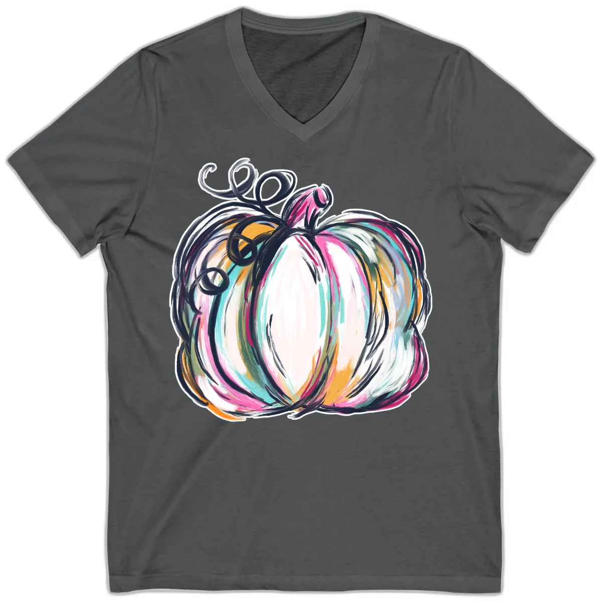Whimsical Abstract Pumpkin Design V-Neck in Asphalt