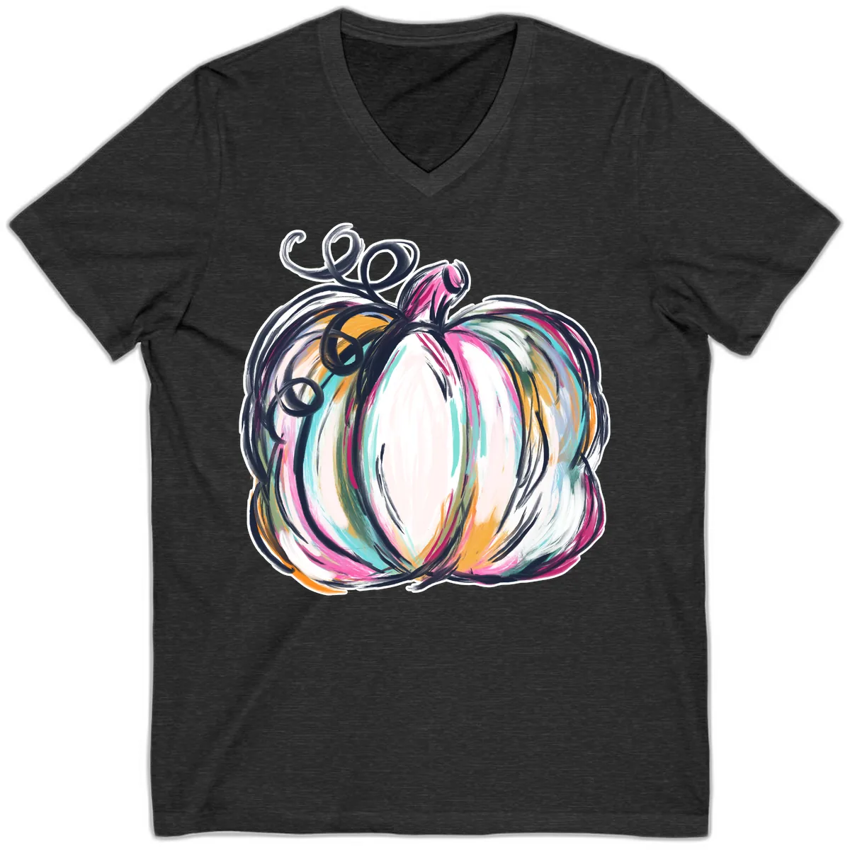 Whimsical Abstract Pumpkin Design V-Neck in Dark Grey Heather
