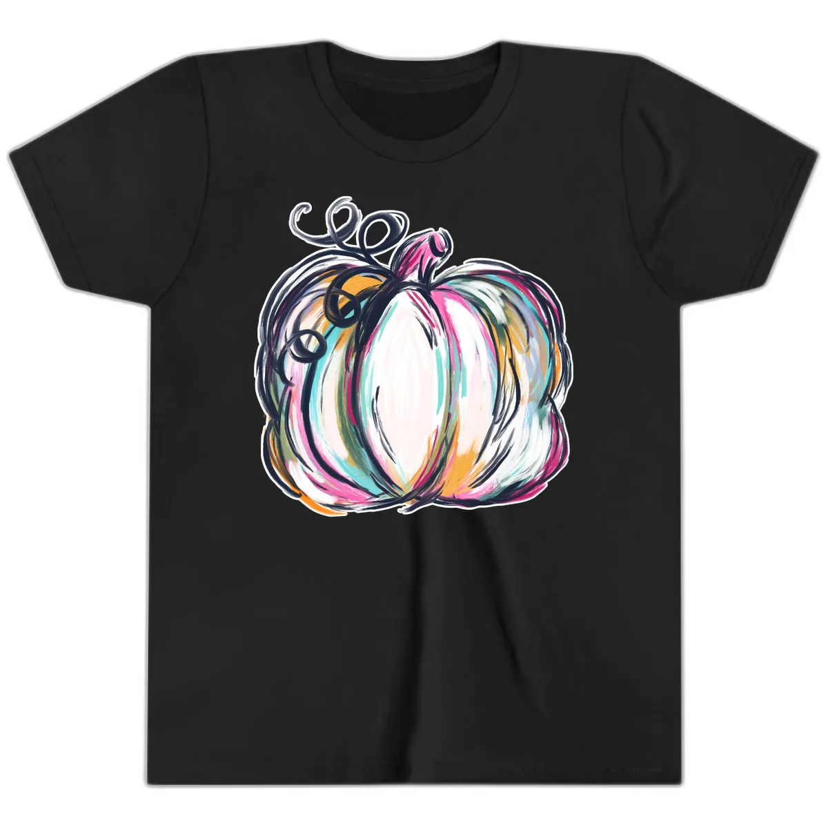 Whimsical Abstract Pumpkin Design Youth T-Shirt in Black