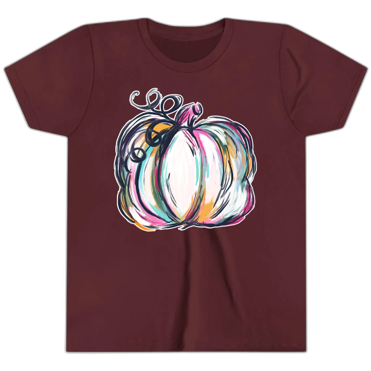 Whimsical Abstract Pumpkin Design Youth T-Shirt in Maroon