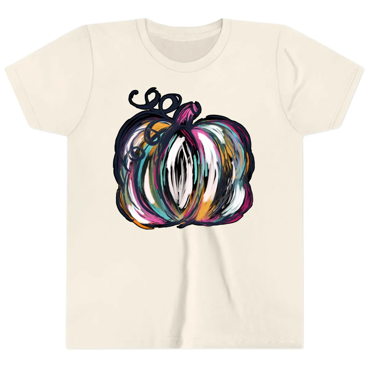 Whimsical Abstract Pumpkin Design Youth T-Shirt in Natural