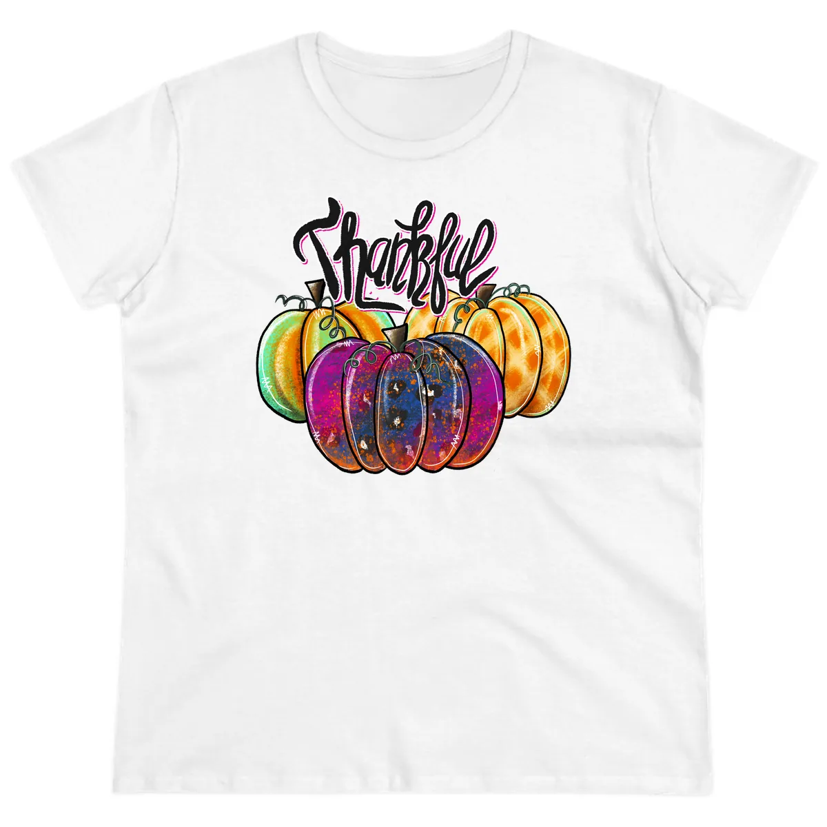 Harvest Pumpkin Patch Typography Ladies Tee in White