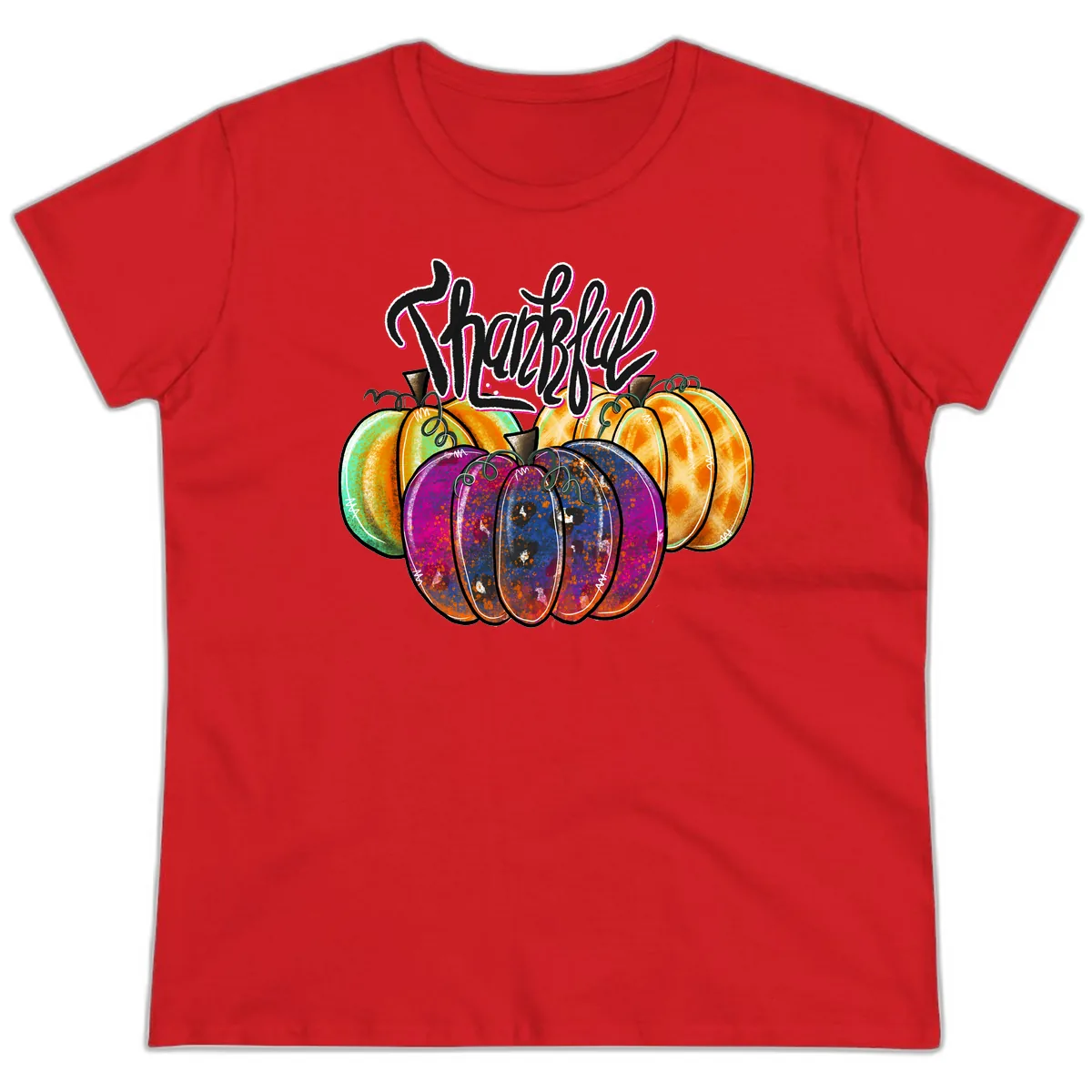 Harvest Pumpkin Patch Typography Ladies Tee in Red