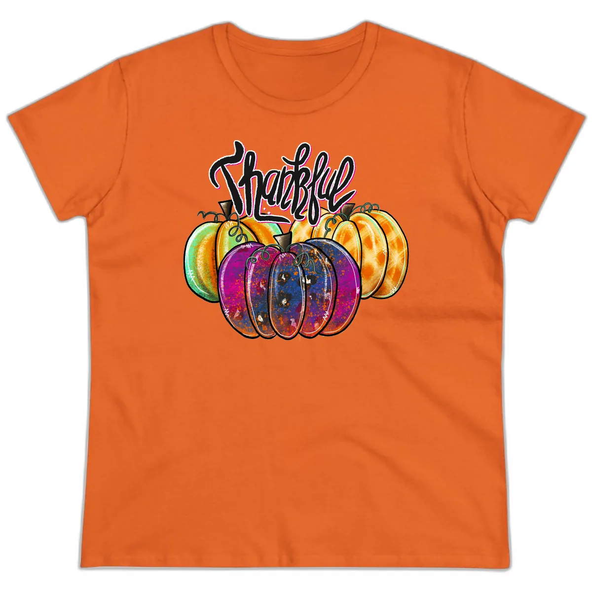 Harvest Pumpkin Patch Typography Ladies Tee in Orange