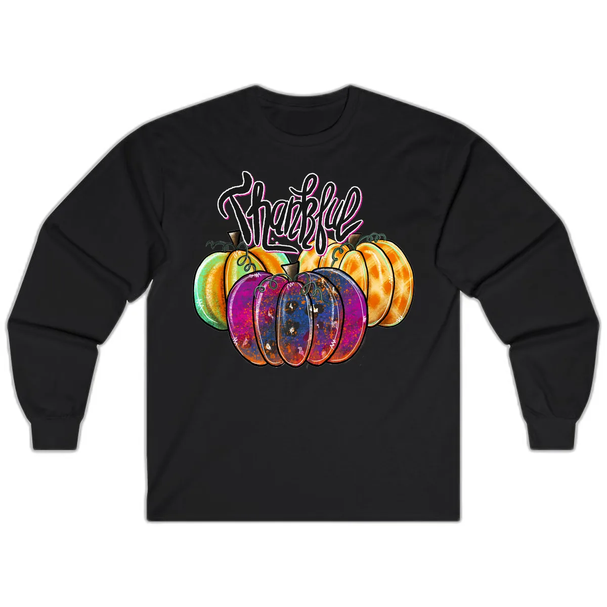 Harvest Pumpkin Patch Typography Long Sleeve in Black