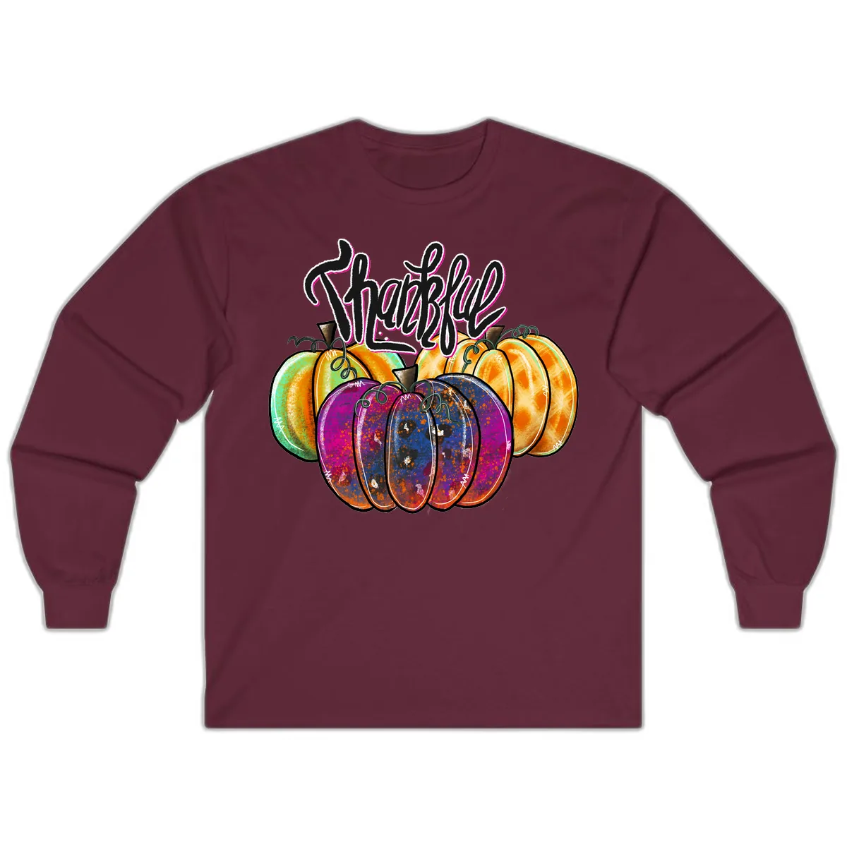 Harvest Pumpkin Patch Typography Long Sleeve in Maroon