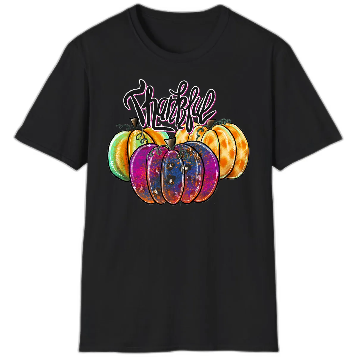 Harvest Pumpkin Patch Typography T-Shirt in Black
