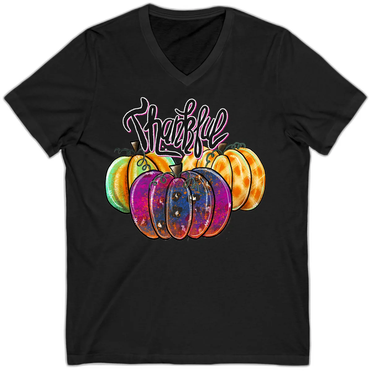 Harvest Pumpkin Patch Typography V-Neck in Black