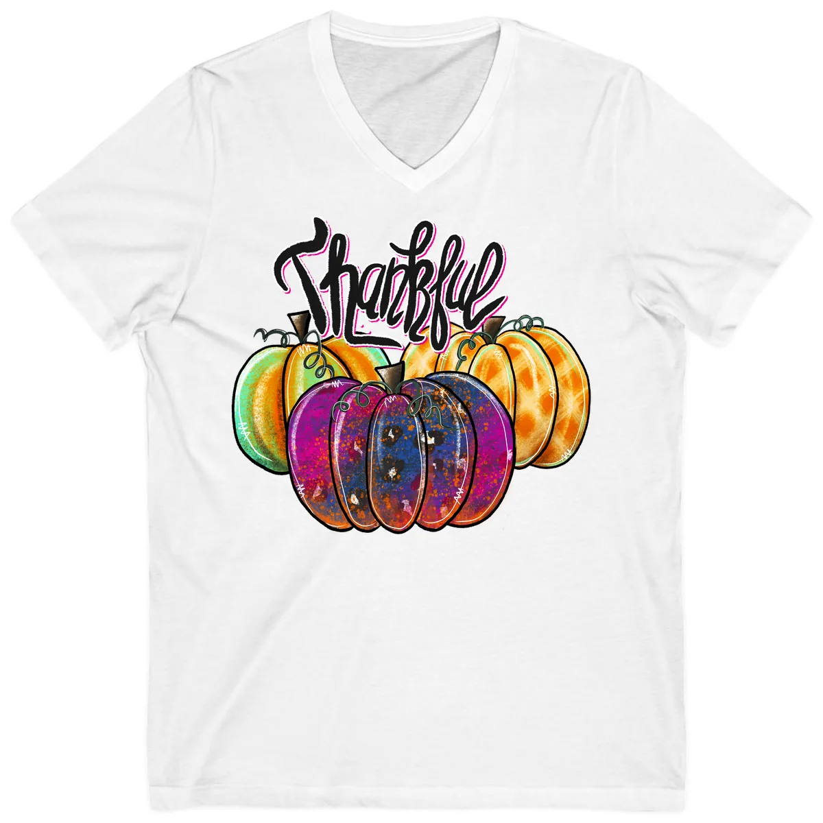 Harvest Pumpkin Patch Typography V-Neck in White