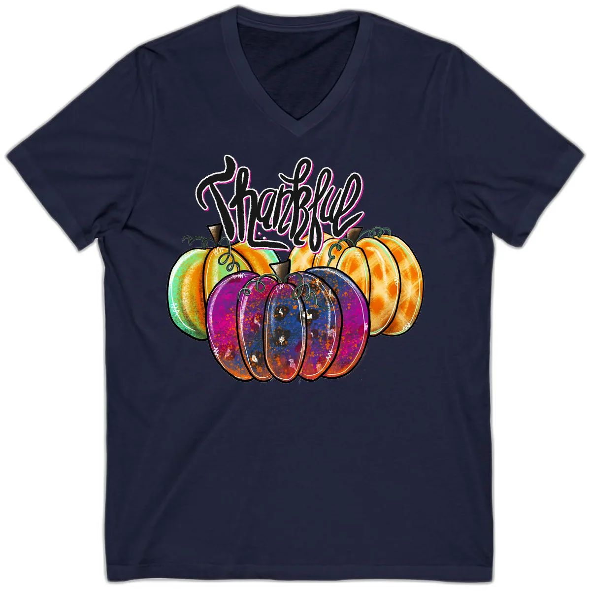 Harvest Pumpkin Patch Typography V-Neck in Navy