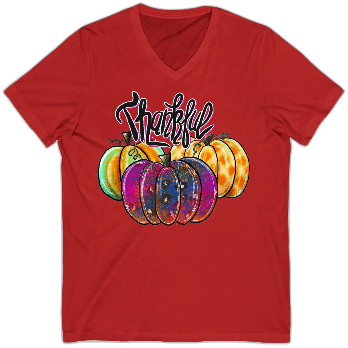 Harvest Pumpkin Patch Typography V-Neck in Red