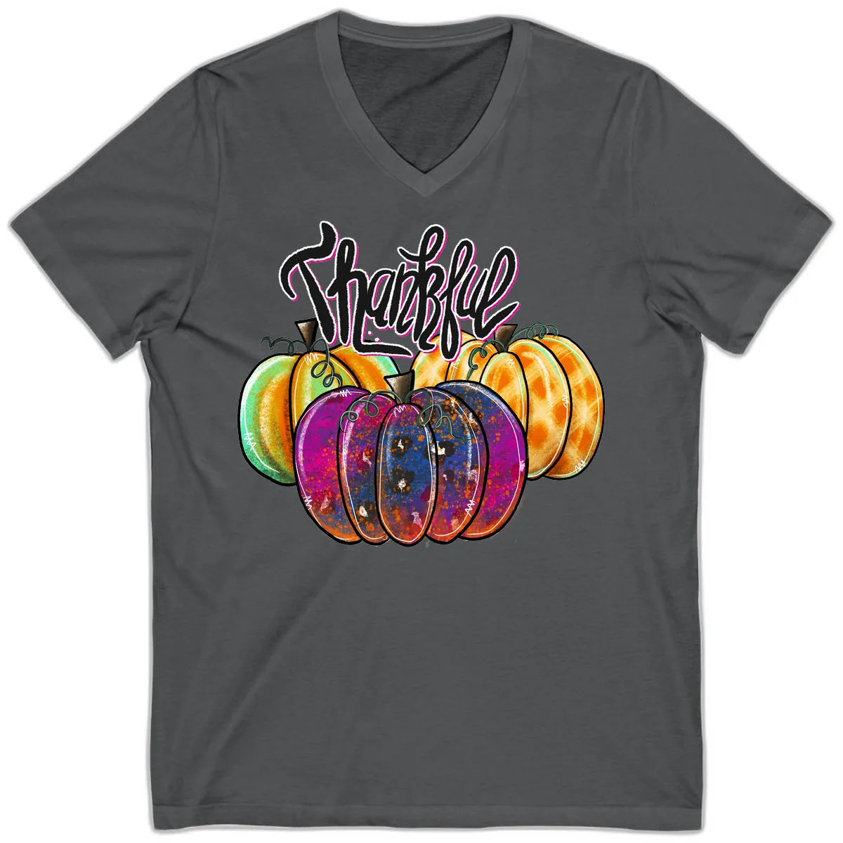 Harvest Pumpkin Patch Typography V-Neck in Asphalt