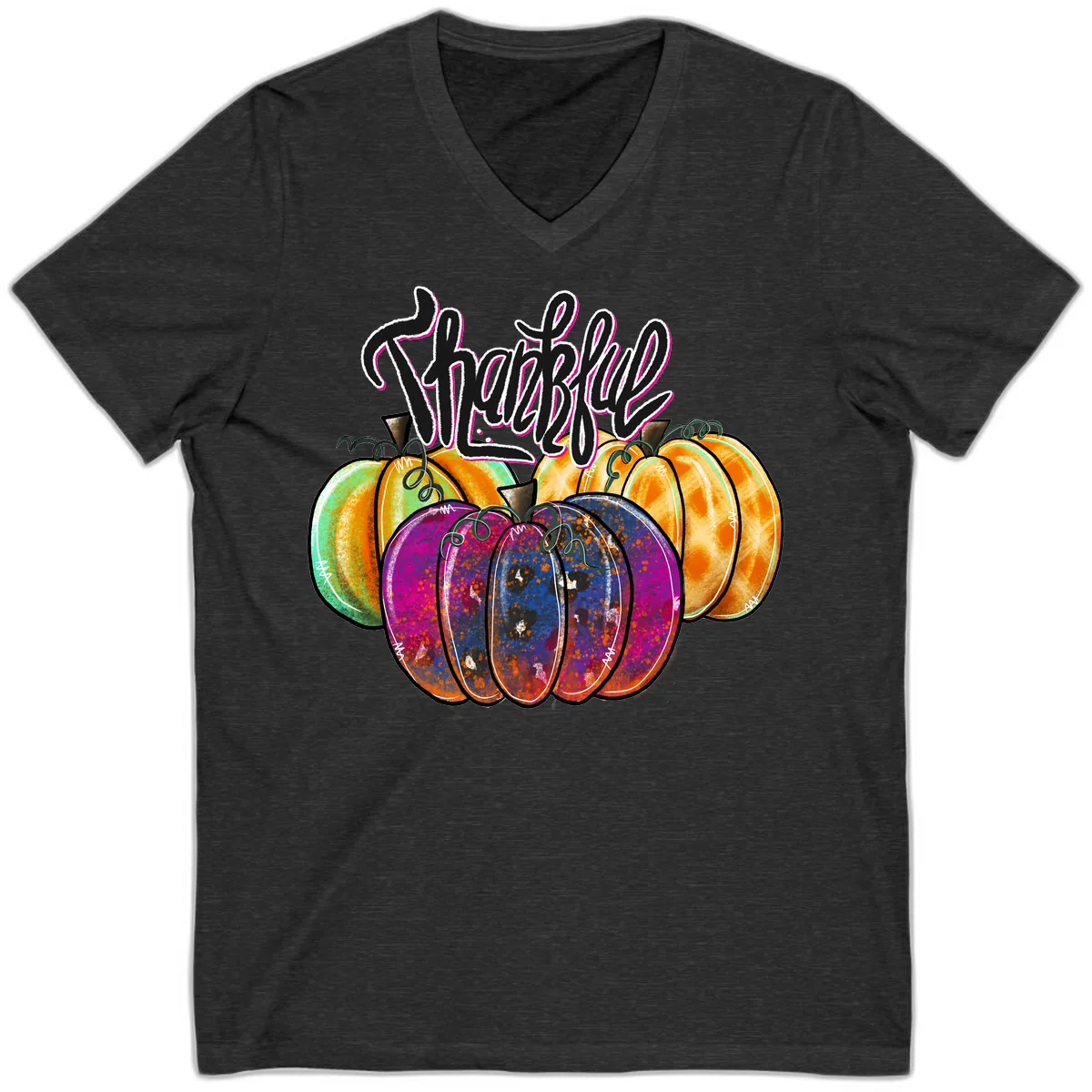 Harvest Pumpkin Patch Typography V-Neck in Dark Grey Heather