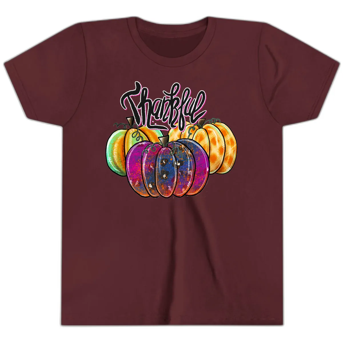 Harvest Pumpkin Patch Typography Youth T-Shirt in Maroon