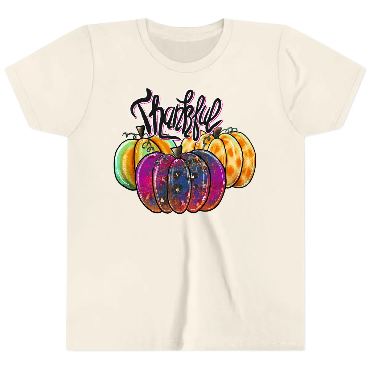 Harvest Pumpkin Patch Typography Youth T-Shirt in Natural