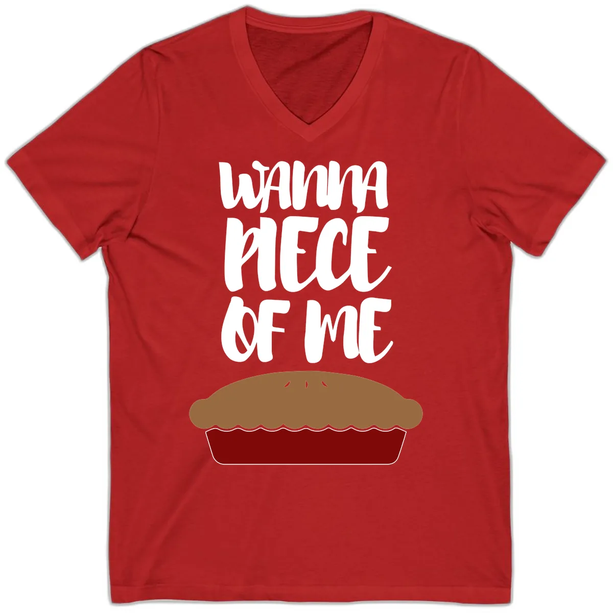 Wanna Piece Of Me Pie Design V-Neck in Red