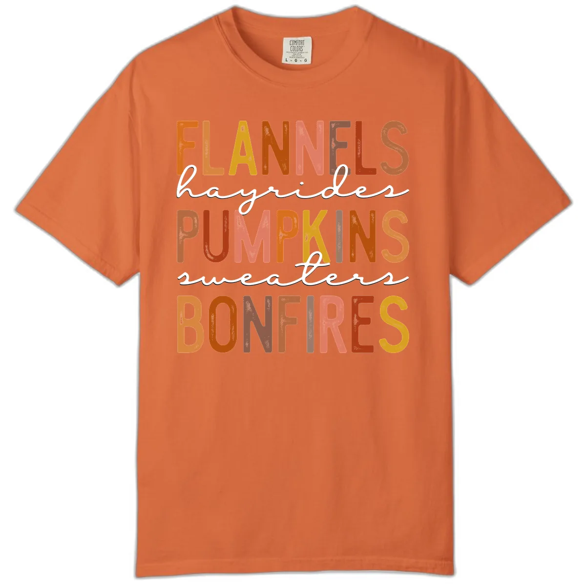 Fall Harvest Words Typography Design Comfort Color in Burnt Orange