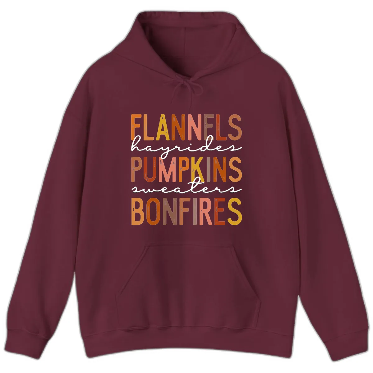 Fall Harvest Words Typography Design Hoodie in Maroon