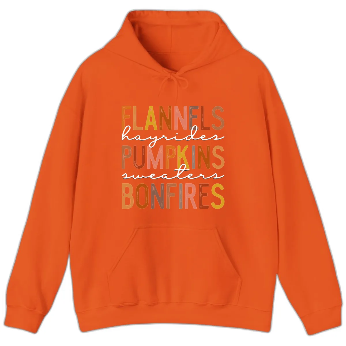 Fall Harvest Words Typography Design Hoodie in Orange