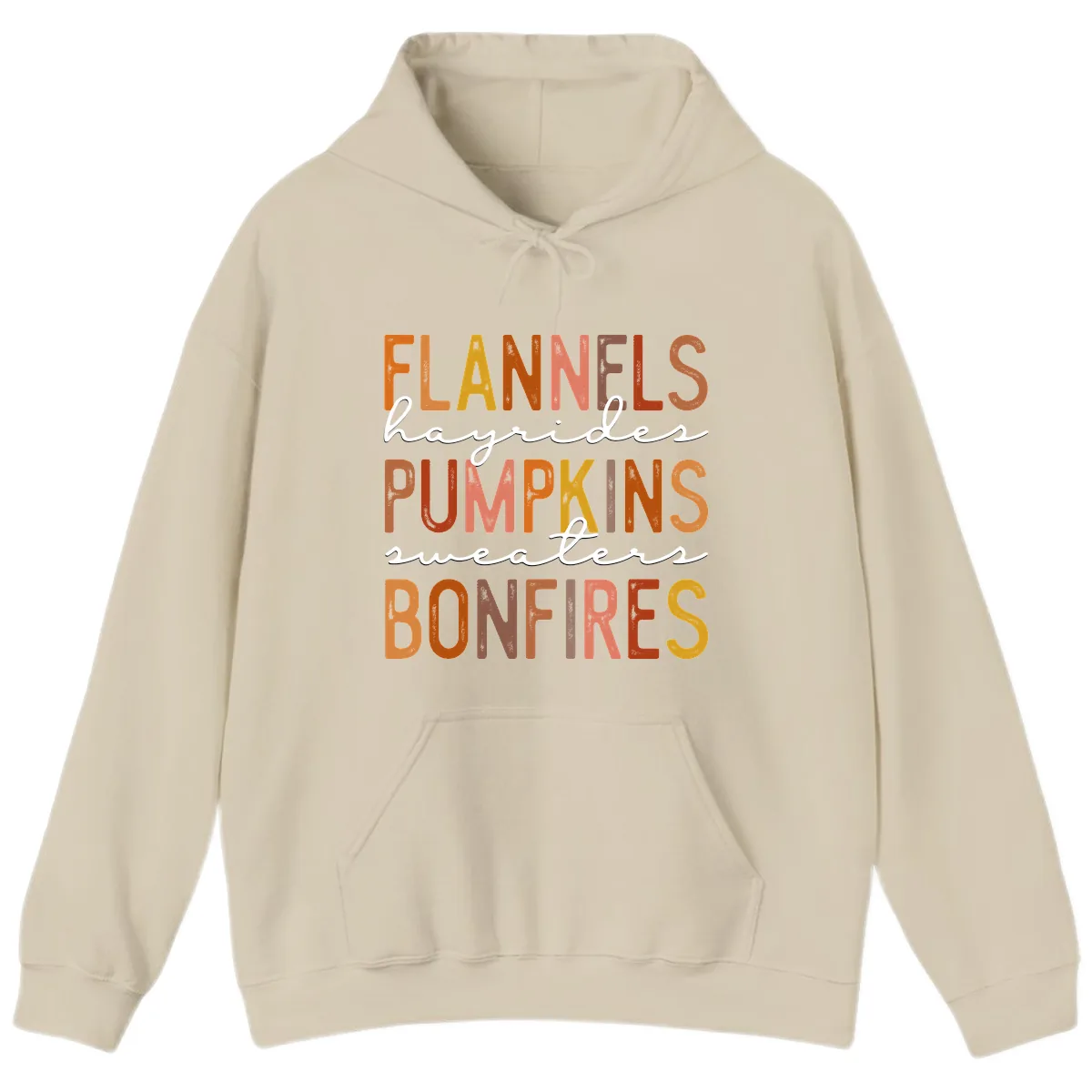 Fall Harvest Words Typography Design Hoodie in Sand