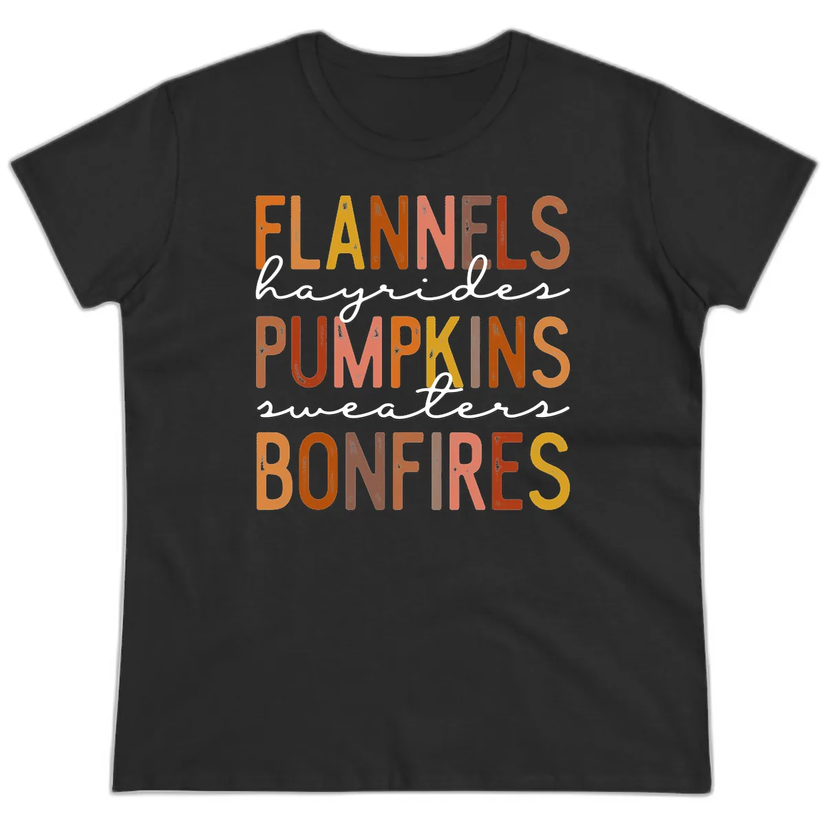 Fall Harvest Words Typography Design Ladies Tee in Black