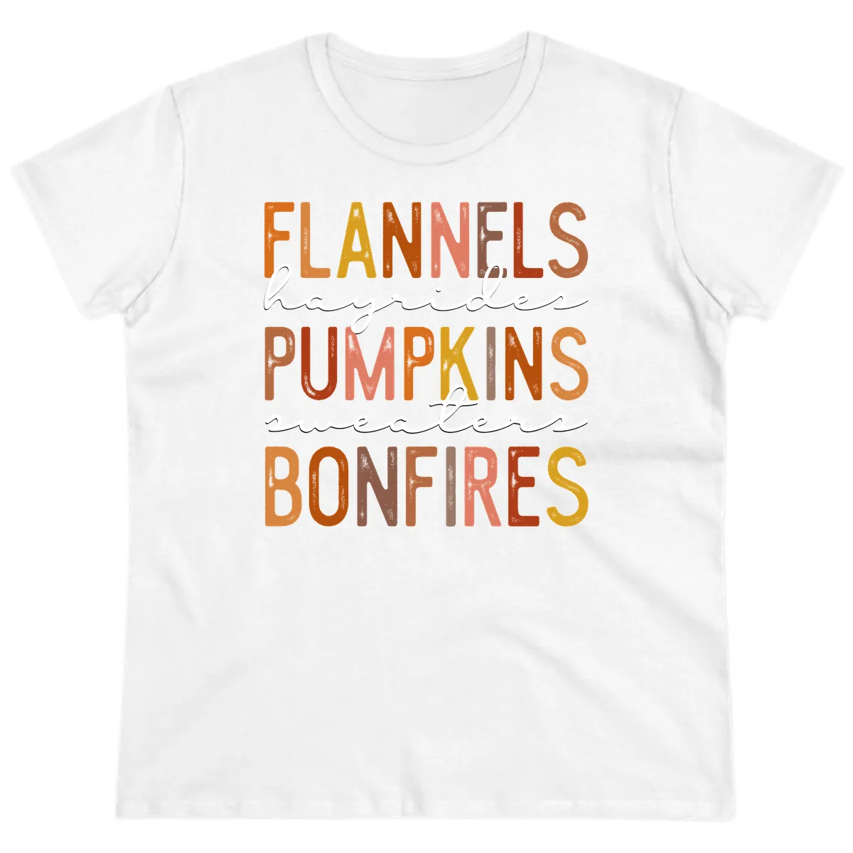 Fall Harvest Words Typography Design Ladies Tee in White