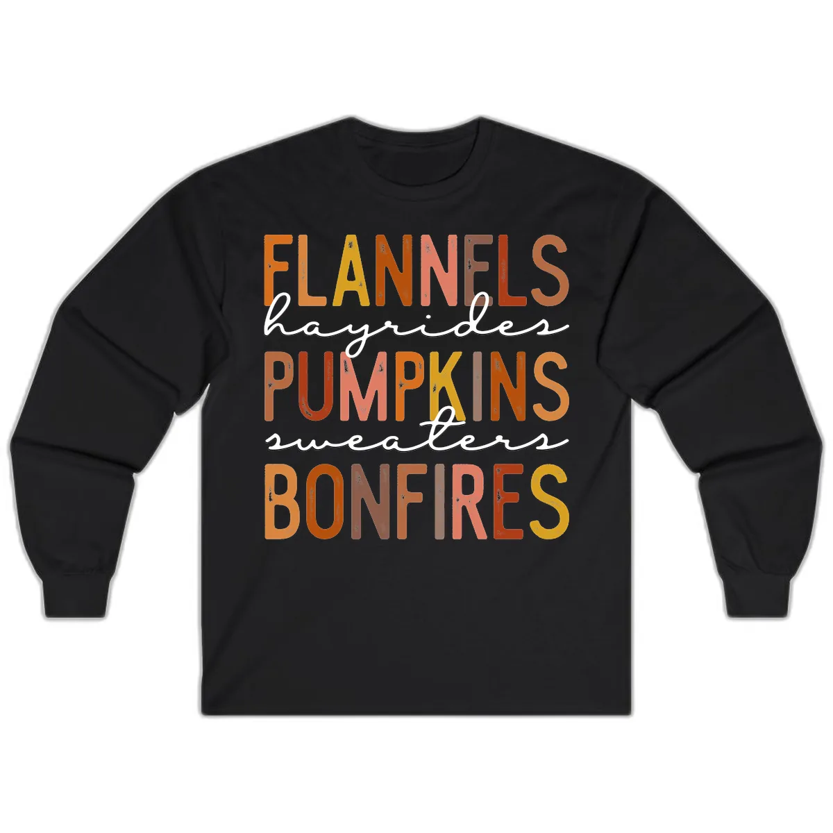 Fall Harvest Words Typography Design Long Sleeve in Black