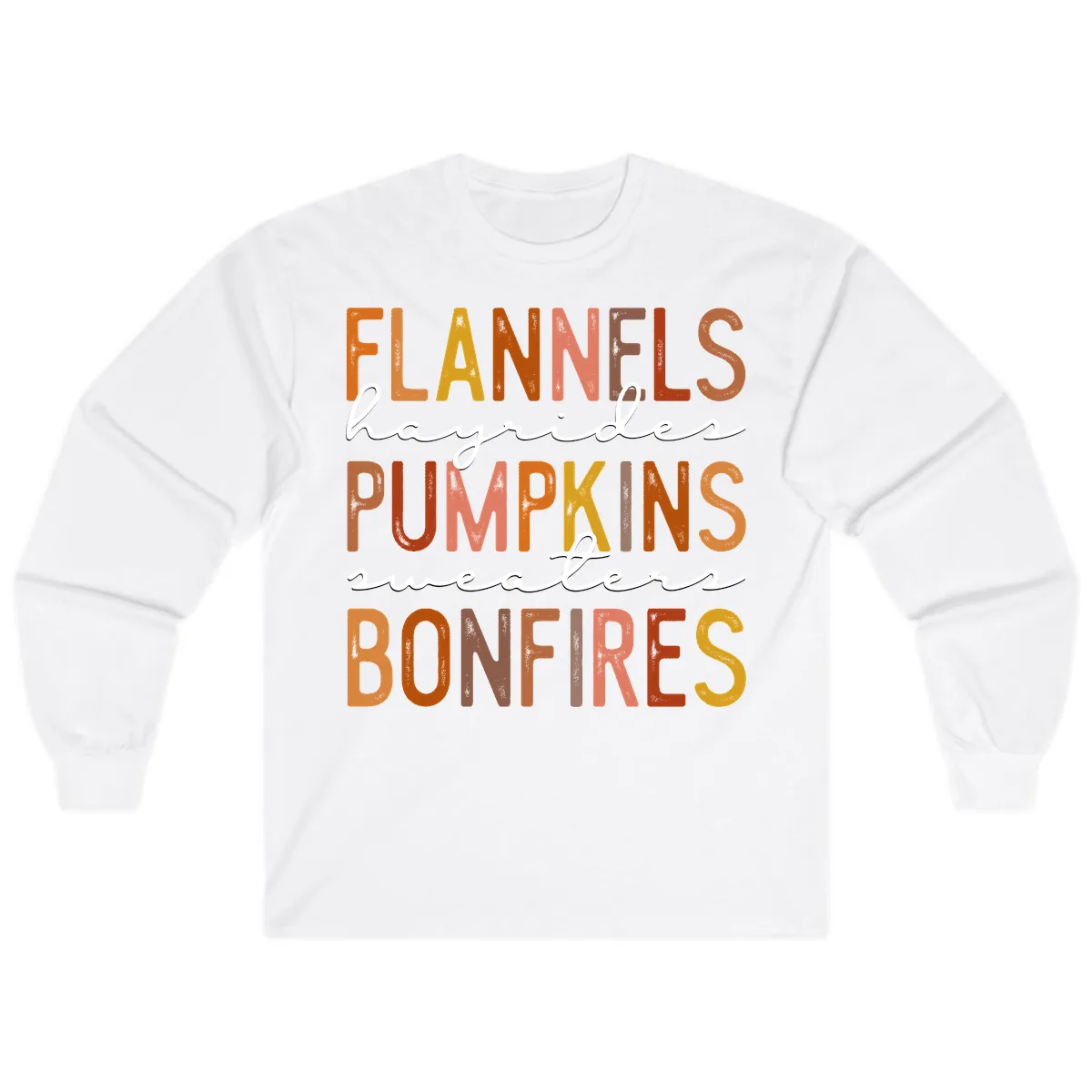 Fall Harvest Words Typography Design Long Sleeve in White