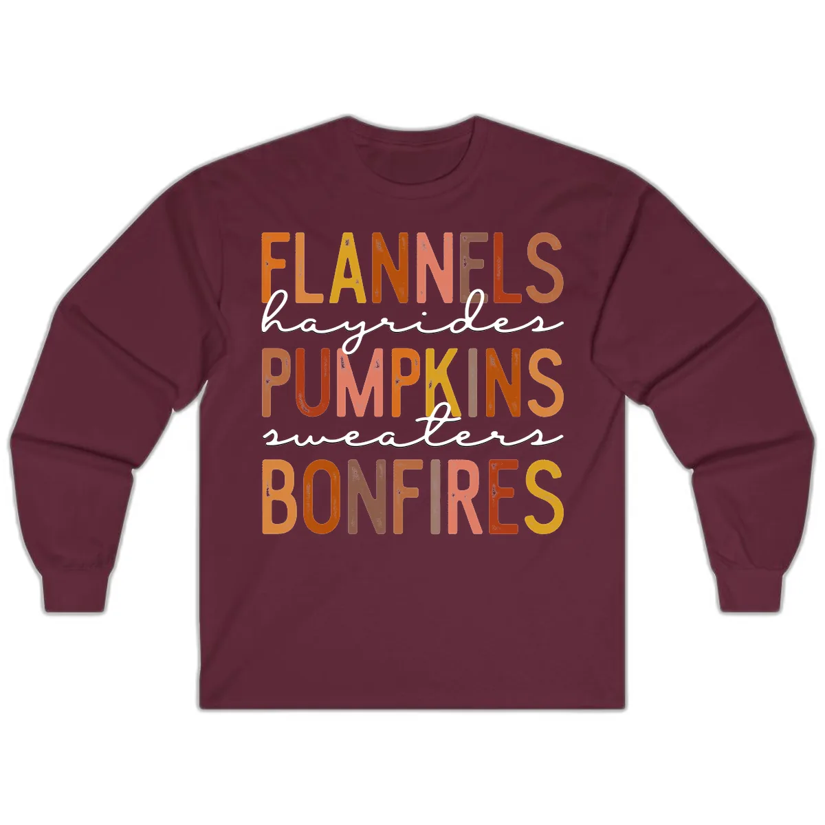 Fall Harvest Words Typography Design Long Sleeve in Maroon