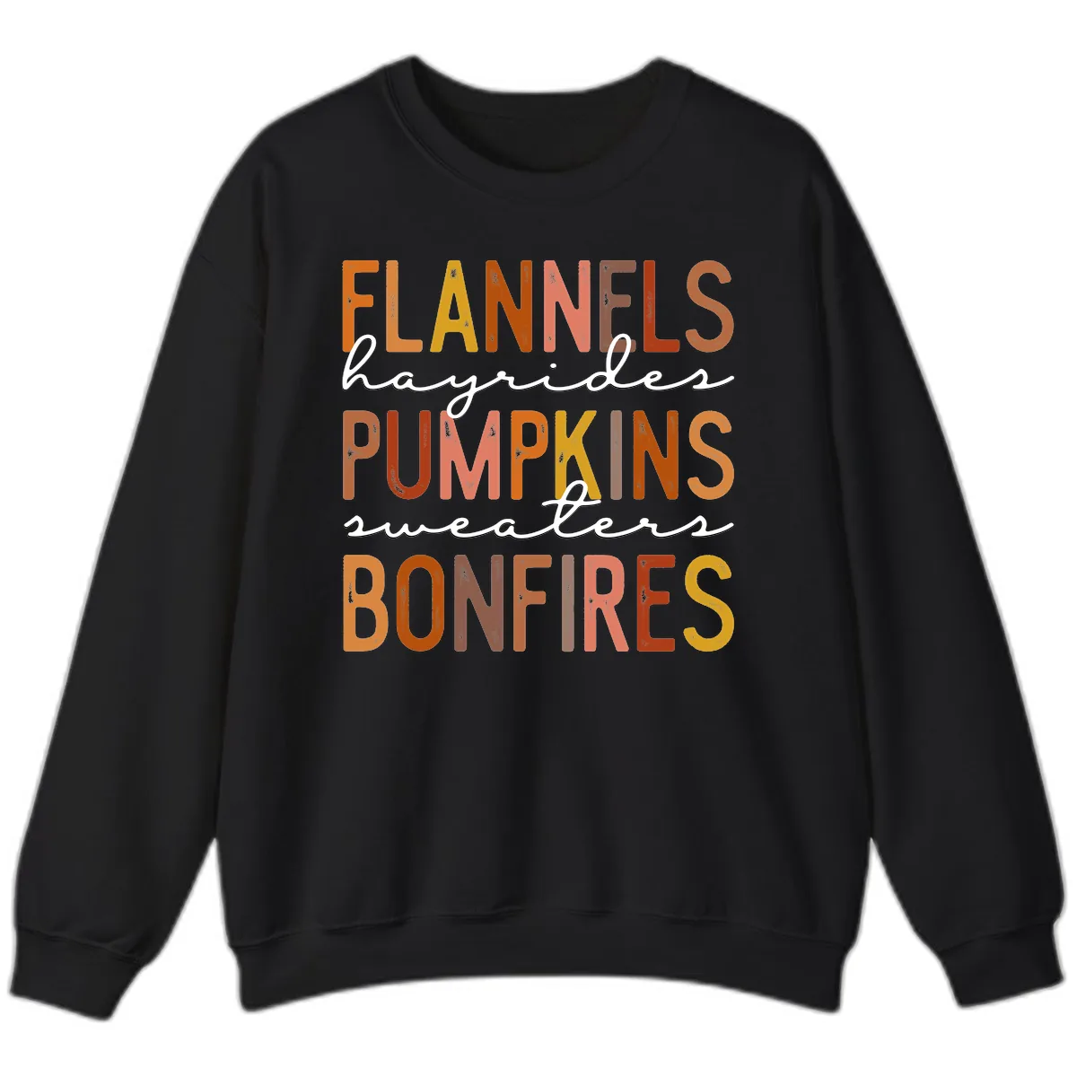Fall Harvest Words Typography Design Sweatshirt in Black