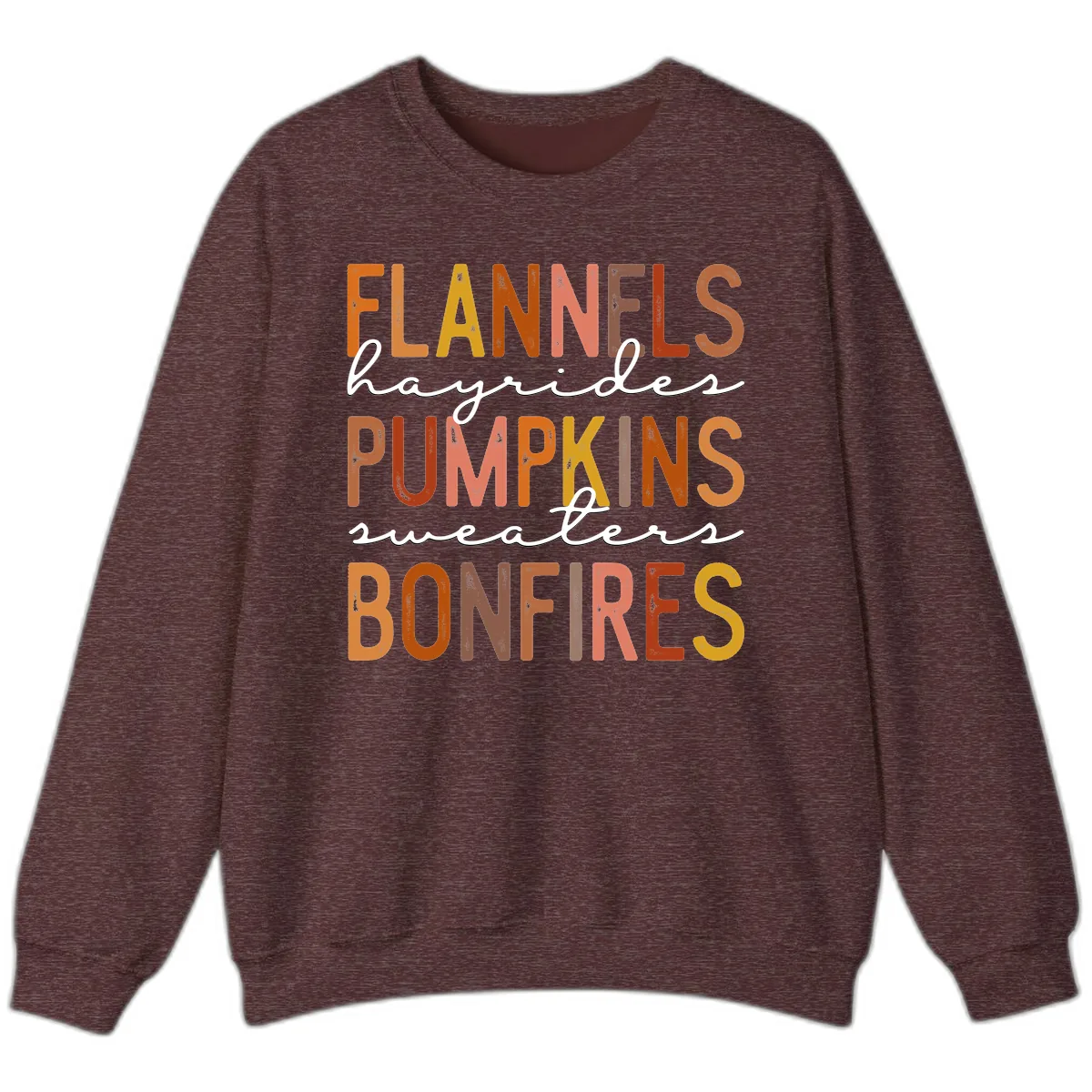 Fall Harvest Words Typography Design Sweatshirt in Heather Sport Dark Maroon