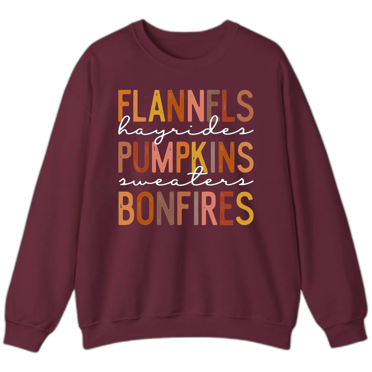 Fall Harvest Words Typography Design Sweatshirt in Maroon
