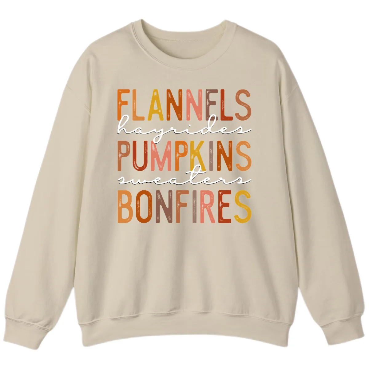 Fall Harvest Words Typography Design Sweatshirt in Sand