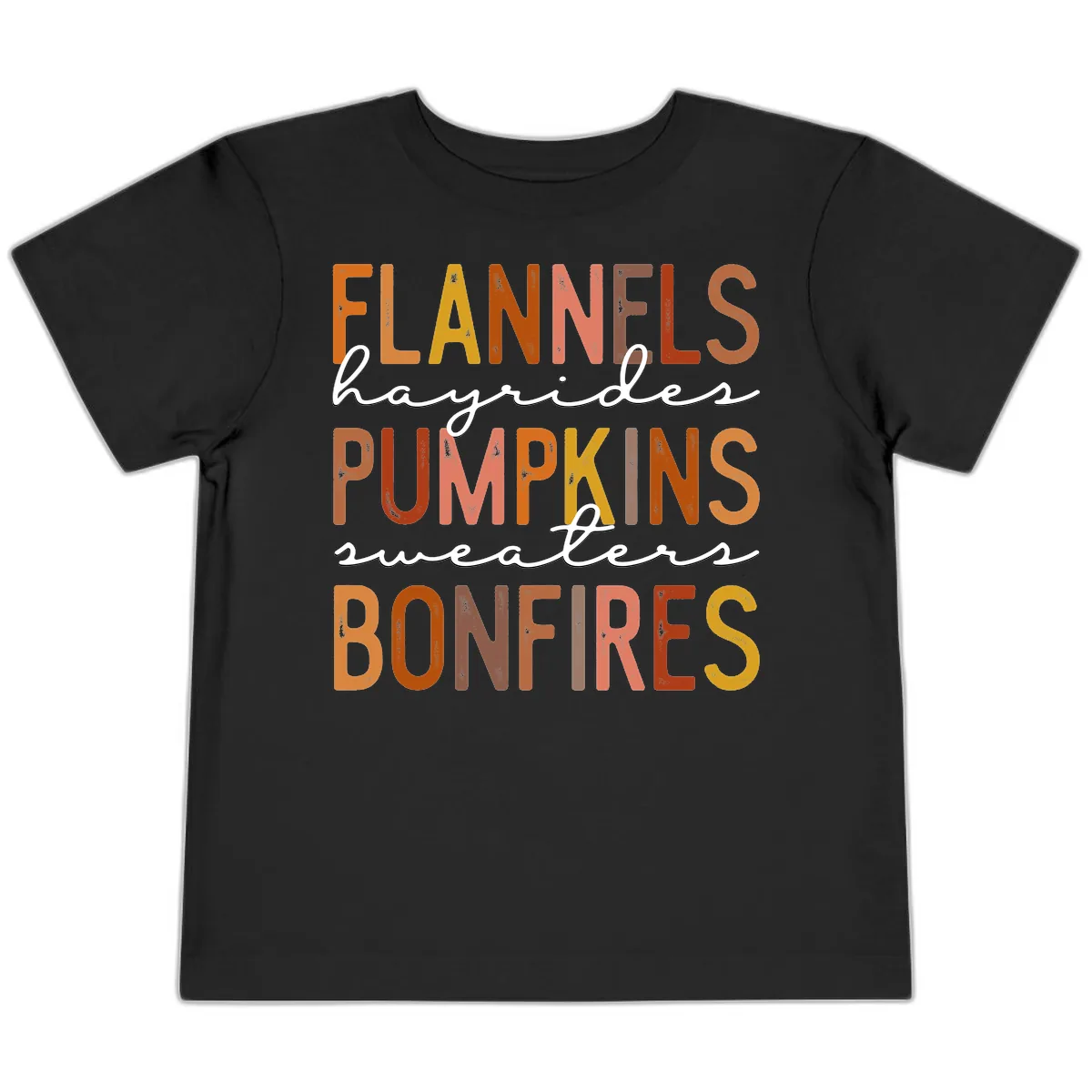 Fall Harvest Words Typography Design Toddler T-Shirt in Black