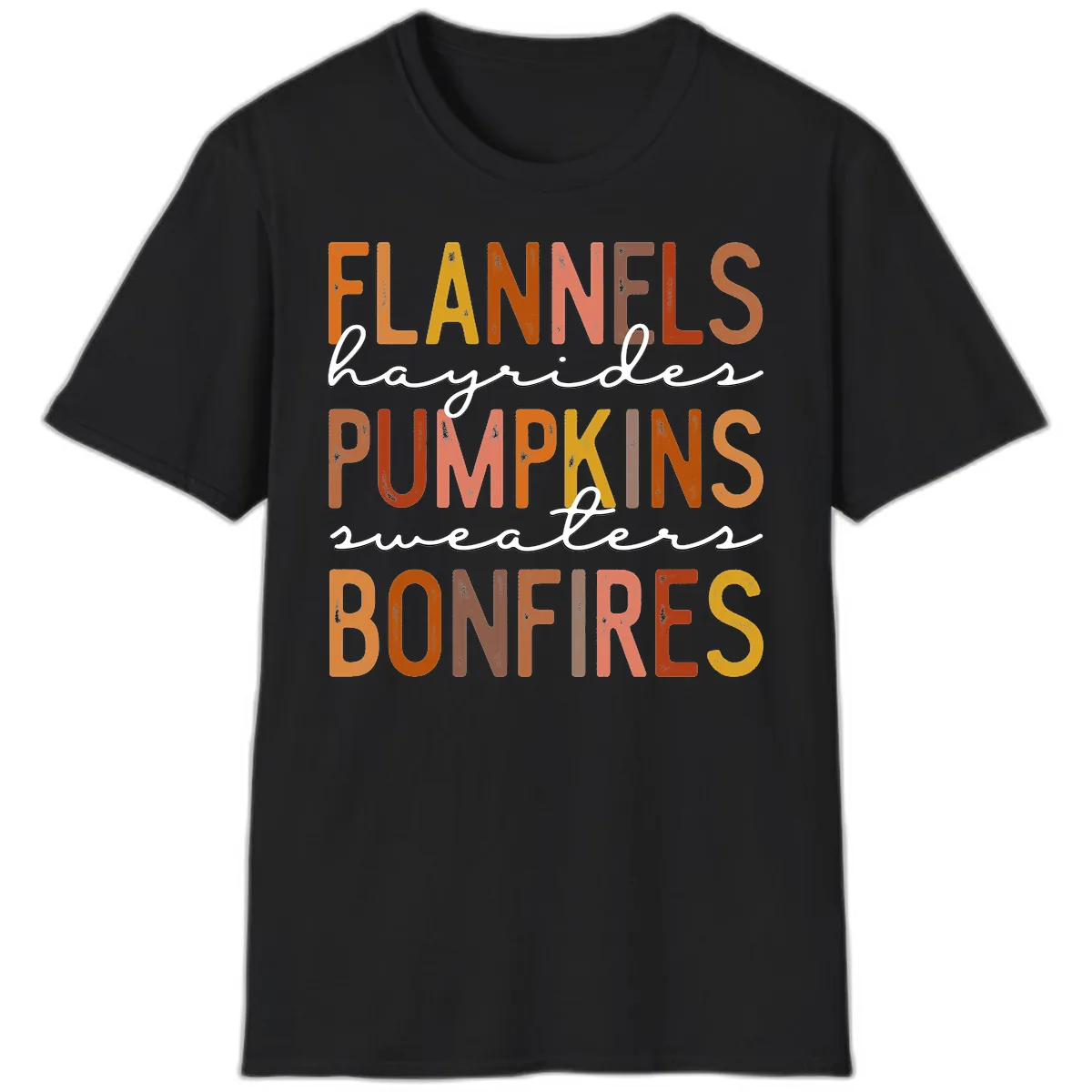 Fall Harvest Words Typography Design T-Shirt in Black