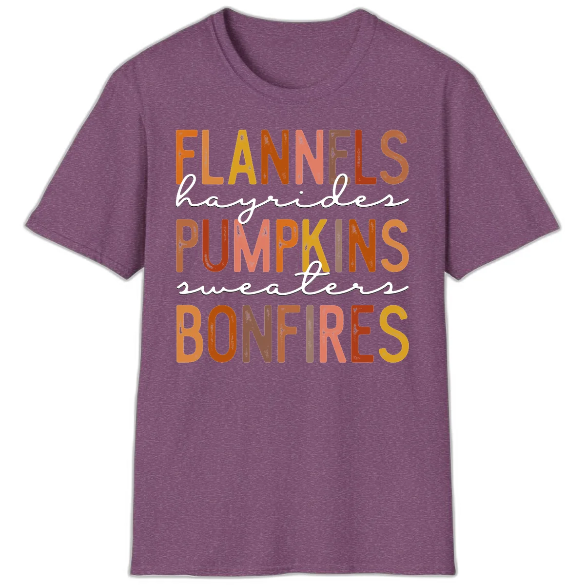 Fall Harvest Words Typography Design T-Shirt in Heather Maroon