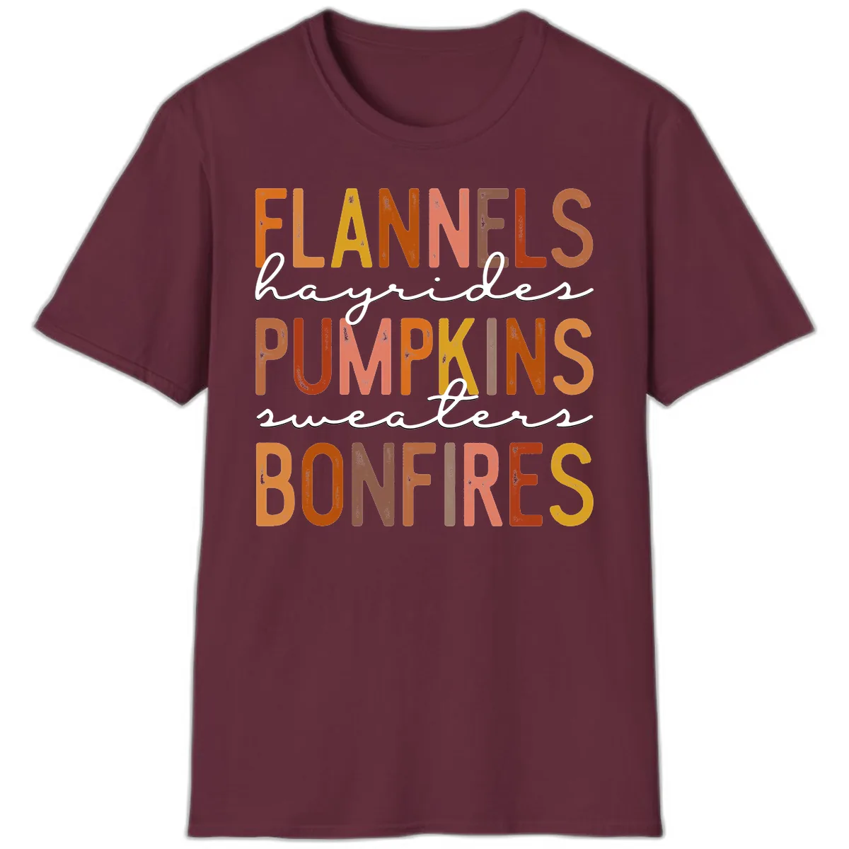 Fall Harvest Words Typography Design T-Shirt in Maroon
