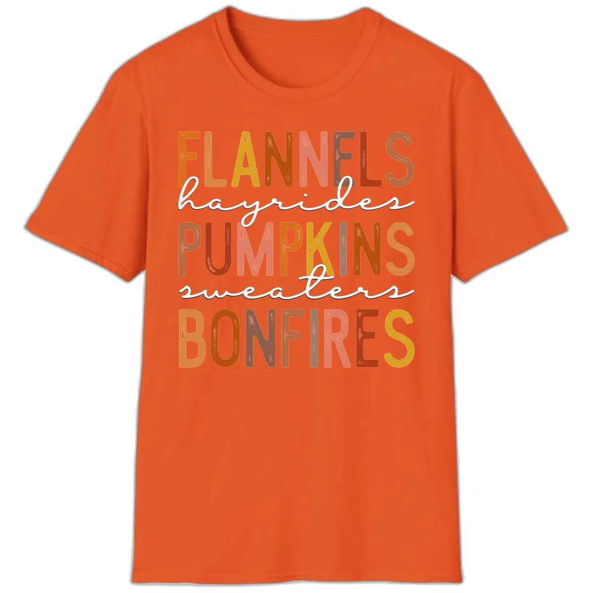 Fall Harvest Words Typography Design T-Shirt in Orange